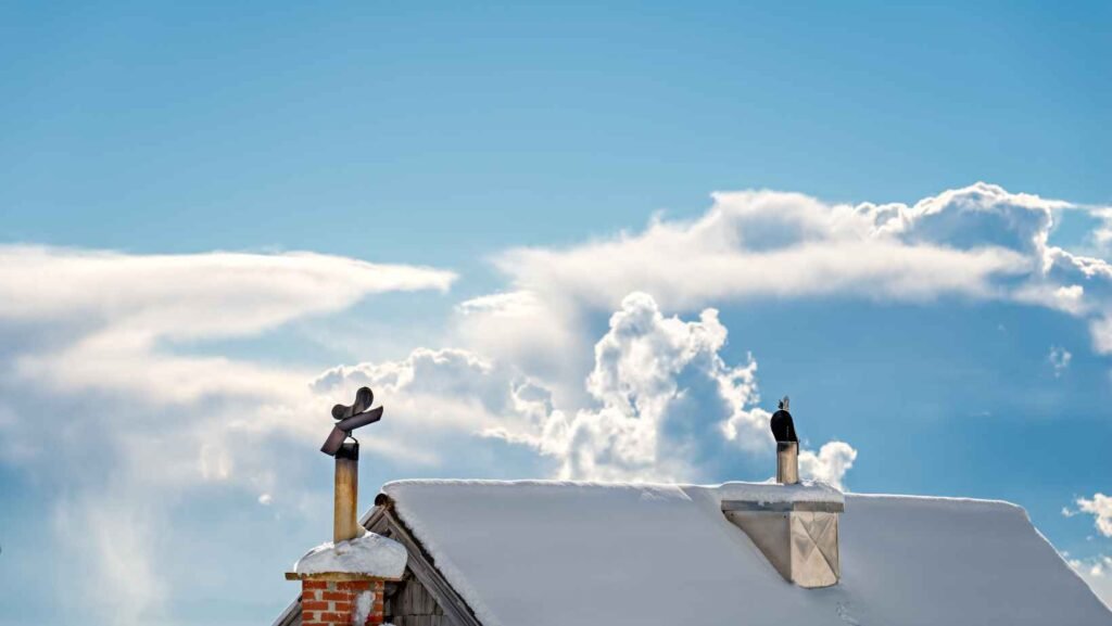 Rooftop chimney against a cloudy sky