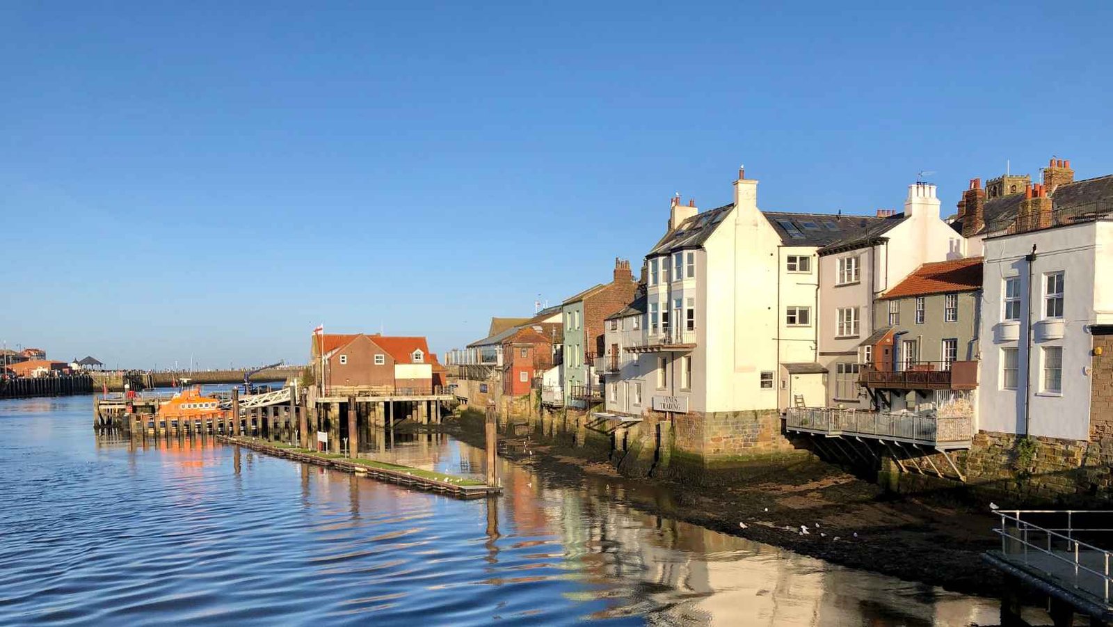 Waterfront houses with chimneys