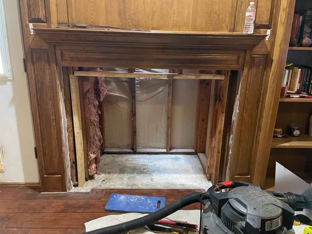 Fireplace and chimney construction in progress