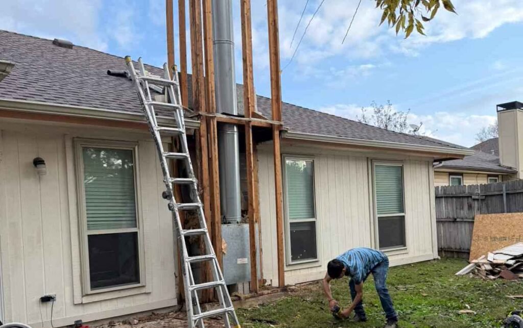 Class A metal chimney installed on the exterior of a home